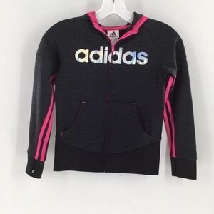 Adidas girls gray, pink & black hoodie/thumb holes
